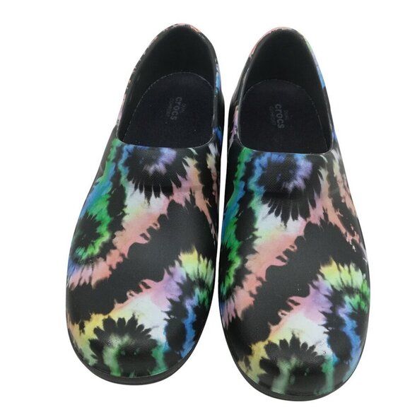 Crocs Neria Pro II Tie Dye Work Clogs Size 10 Womens Dual Comfort Black Pink - Picture 9 of 10